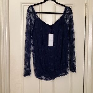 NWT Renee  Navy Lace Blouse - Large